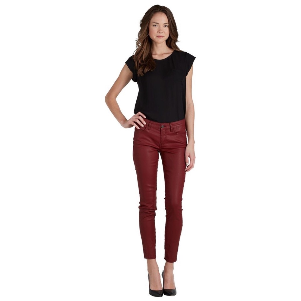Joie Burgundy Wax Coated Skinny Jeans